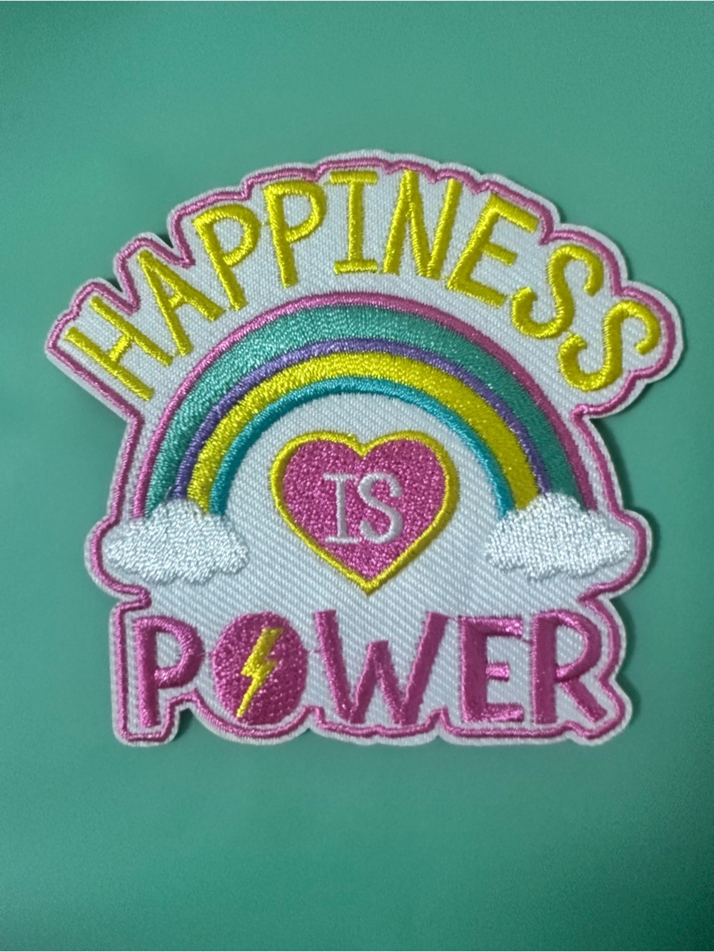 New Happiness Is Power Rainbow Embroidered Iron On Patch DIY
